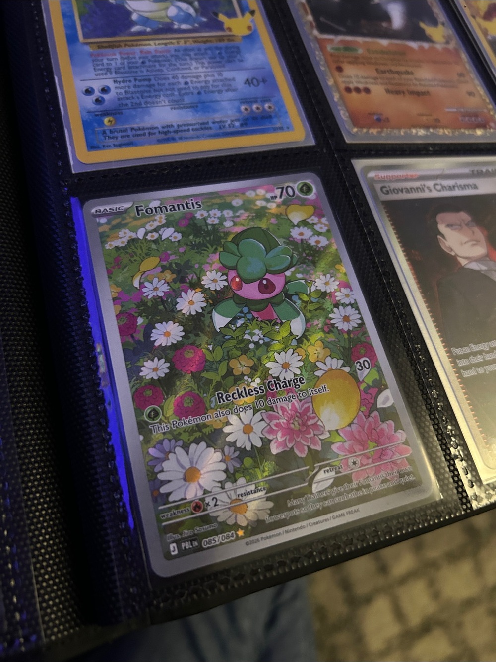 Pokemon Fomantis Full-Art Card with Green and Pink Floral Design
